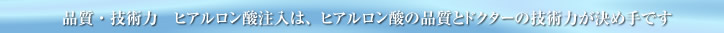 品質・技術力　ヒアルロン酸注入は、ヒアルロン酸の品質とドクターの技術力が決め手です