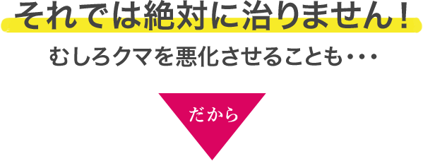 それでは絶対に治りません！むしろクマを悪化させることも・・・だから